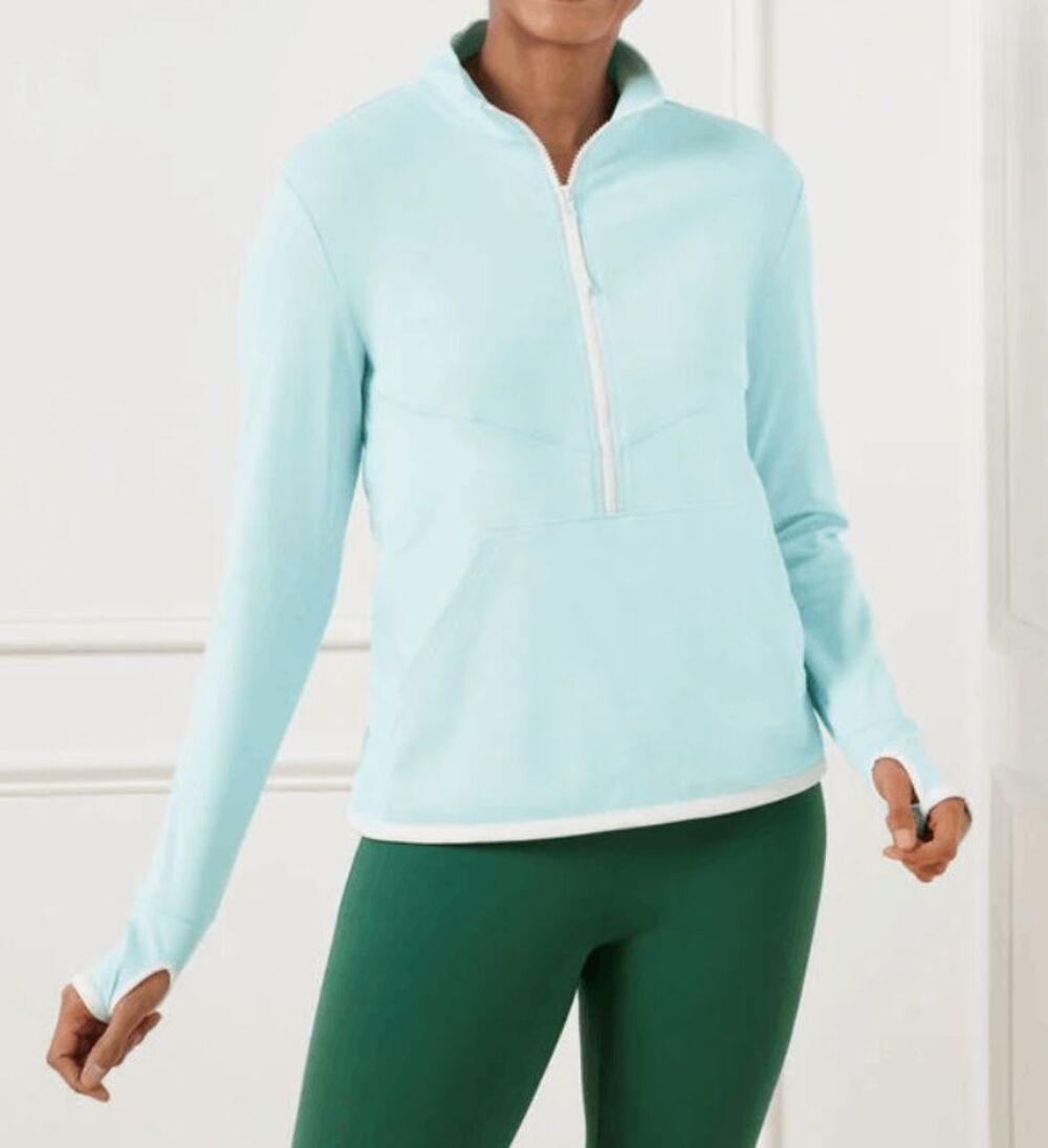 T by Talbots $119 Women's Half-Zip Pullover Dot Jacquard Aqua Blue XL NEW